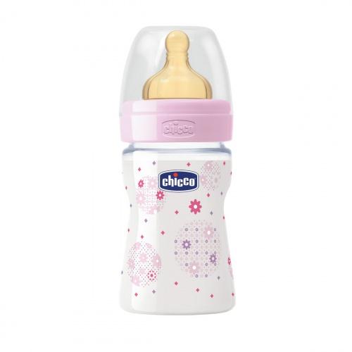 Chicco Бутылочка для кормления "Well-Being Girl" 0 мес.+, латекс. соска, 150 мл.