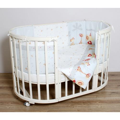 Комплект для круглой и овальной кроватки RABBY-BABY "Отряд зверят" 6 предметов