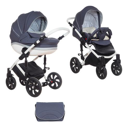 Коляска детская Tutis "MIMI STYLE" 2 в 1 Серая+светло серая+кожа белая (люлька+прогулочный блок)