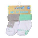 Набор носочков Uviton "Meow" 2шт., серый/мятный. 0-6мес. (махра)