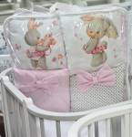Комплект универсальный в овальную и стандартную кроватку "Зайка с зонтиком" Сатин.17 предметов
