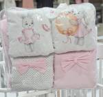 Комплект универсальный в овальную и стандартную кроватку "Зайка" Сатин, розовый,17 предметов