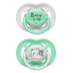 Соска-пустышка Uviton "Baby"  2шт. силиконовая ортодонт. 0-6 мес. с колпачками (мятный)