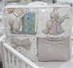 Комплект универсальный в овальную и стандартную кроватку "Зайка с подарком" Сатин, 17 предметов