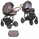 Коляска детская Tutis "MIMI STYLE" 2 в 1 Кофейный лен+коричневый узор + Черная рама (люлька+прогулочный блок)