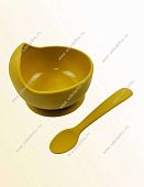 Комплект силиконовой  посуды (чаша+ложка) цвет горчица