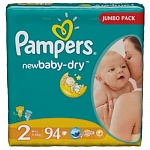 Подгузники детские "Pampers New Baby-Dry Размер 2 (Mini) 3-6 кг, 94 шт.