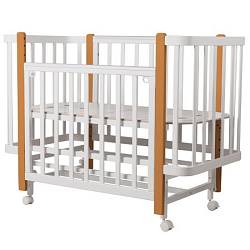 Кроватка детская Indigo "Bella" 120*60 см, продольный маятник, колеса, цвет белый-натуральный