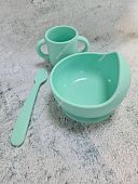 Комплект силиконовой  посуды (чаша+ложка+стаканчик) цвет мятный
