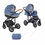 Коляска детская Tutis "MIMI STYLE" 2 в 1 Деним+цветочный принт +Черная рама (люлька+прогулочный блок)